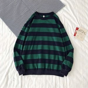 Men's Autumn Sweatshirt Casual Striped Round Neck Comfortable Sports Long Sleeve